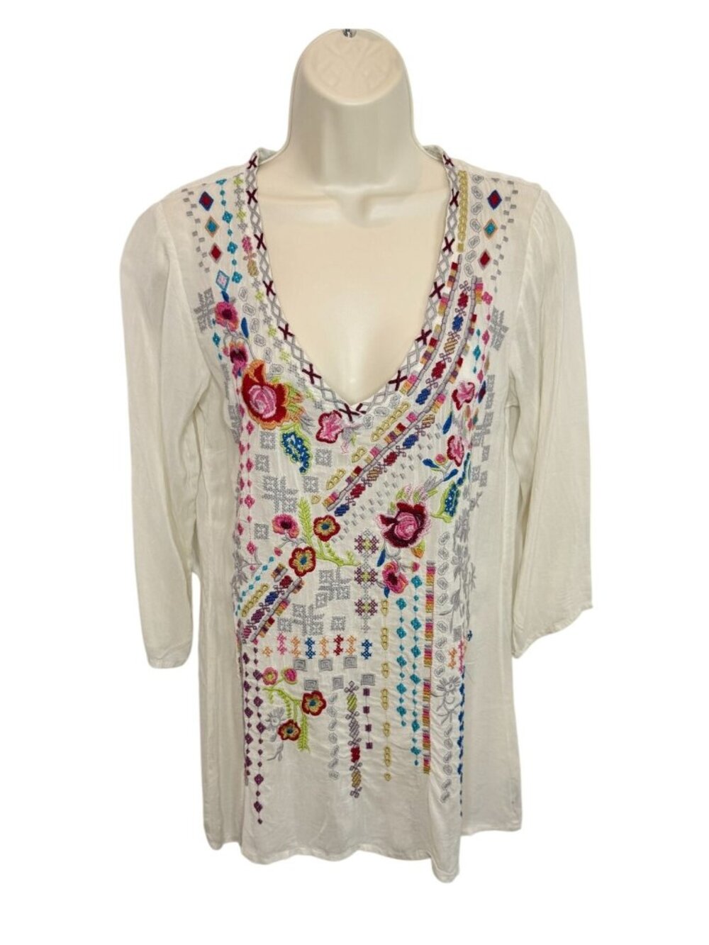 Johnny Was Embroidered Tunic Blouse White - Size XS